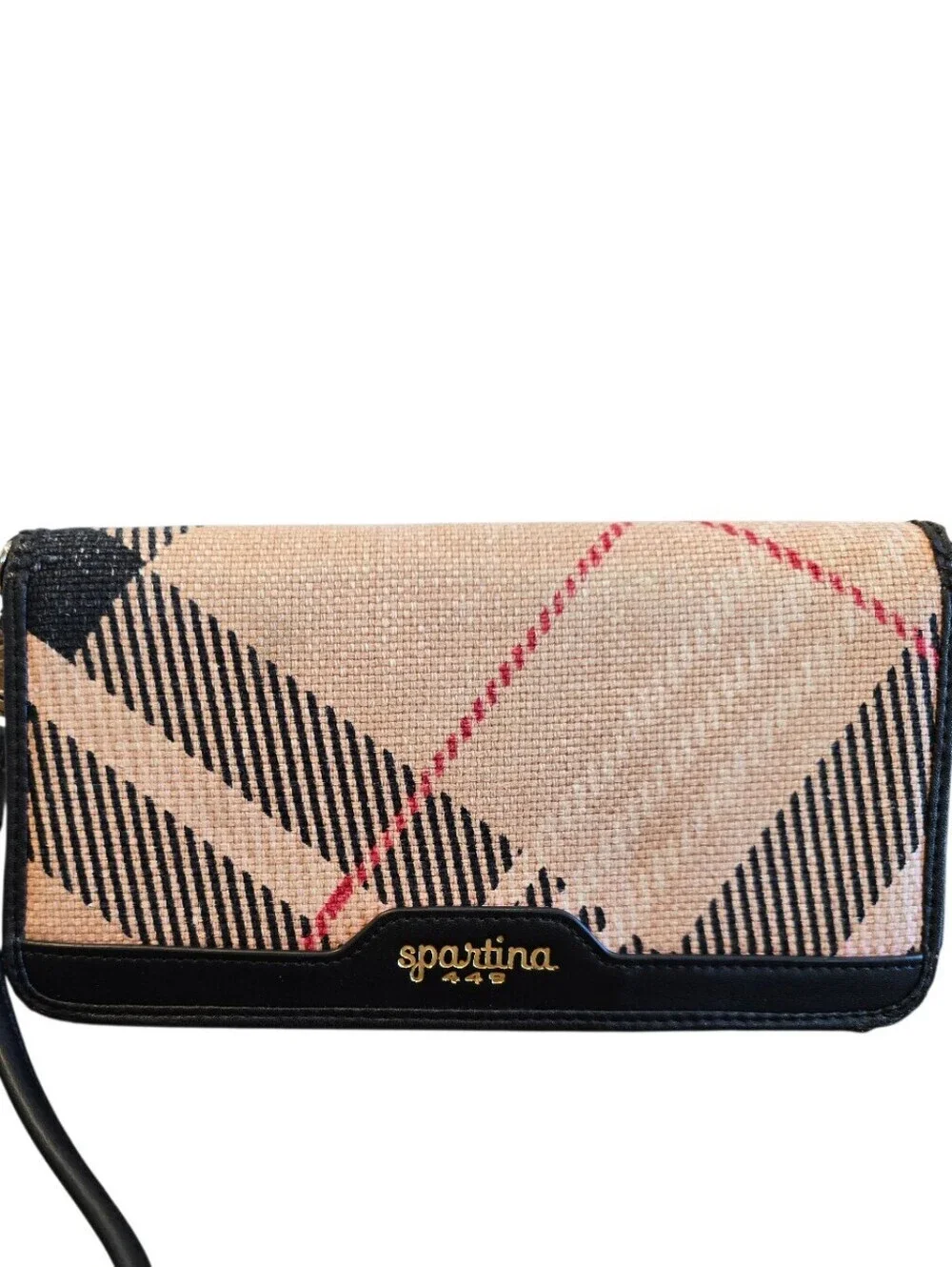 Spartina 449 Telfair Black Tan Plaid Continental Wristlet Clutch Wallet
